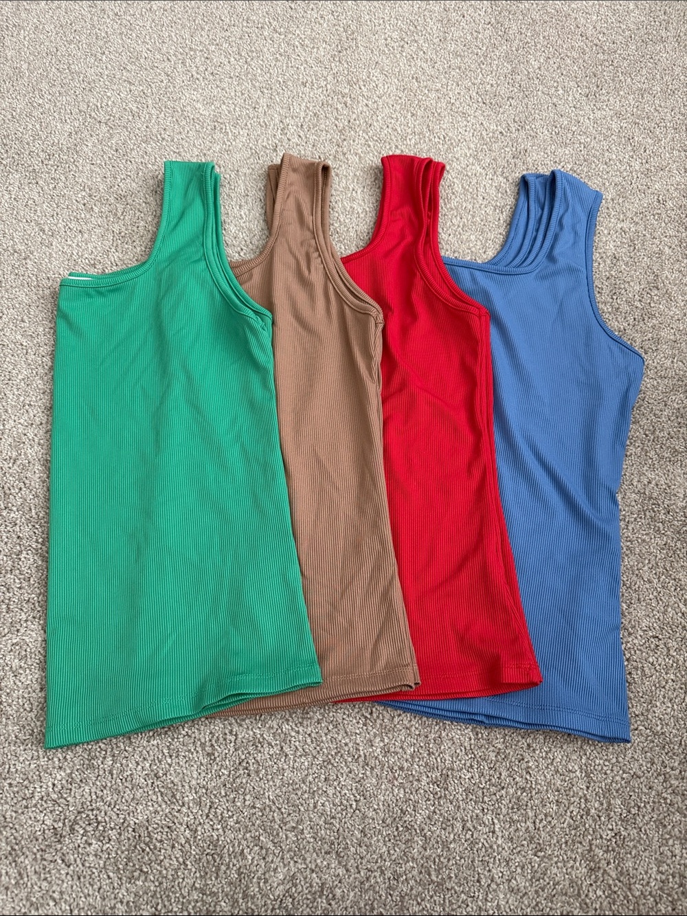 Women’s 4 Pack Ribbed Tank Tops - Green, Brown, Red, Blue